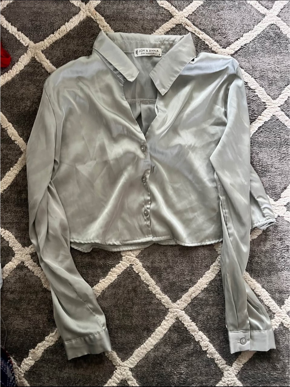 Jon & Anna Satin Button-Front Blouse in Sage Green